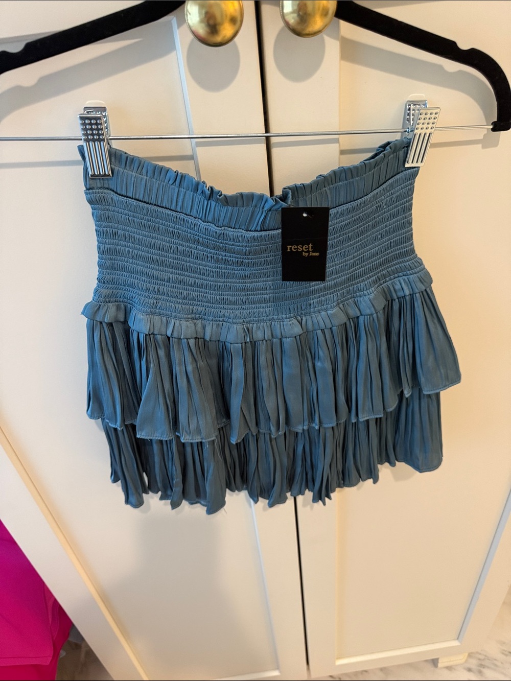 Reset by Jane Dusty Blue Smocked Ruffle Mini Skirt. NEVER WORN